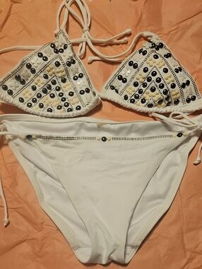 Vintage Y2K Victoria's Secret Heavily Beaded Jewel Bikini Set White Large